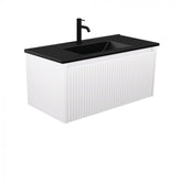 Fienza 900mm Dolce Matte Black Top Alina Wall Hung Vanity - Satin White